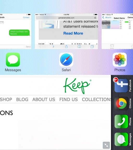 iOS 7 vs. iOS 6 Landscape Multitasking.