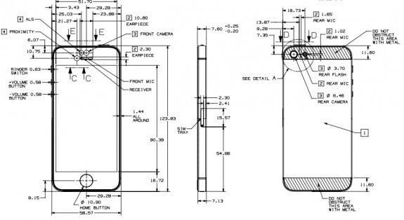 This is what an official iPhone 5 blueprint looks like direct from Apple, offering details to case makers.