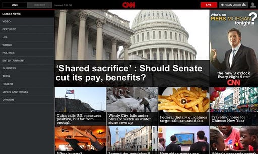 The CNN tablet app offers multi-column view for more information. Given the larger screen size, phablets could definitely benefit from the tablet UX. 