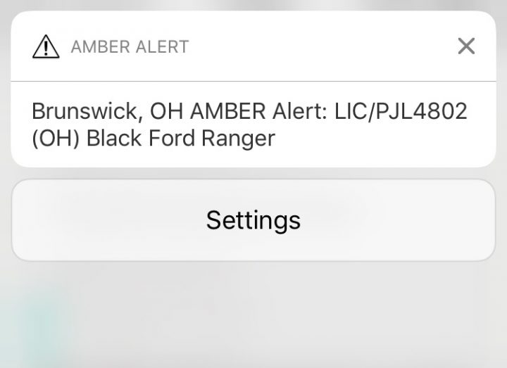 Sample iPhone Amber alert.