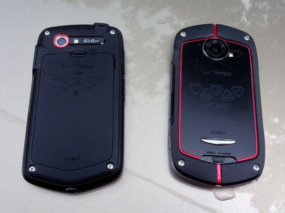 Casio G'zOne Commando 4G LTE on the left and Casio G'zOne Commando original on the right.