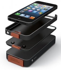 Duracell's iPhone 5 wireless charging kit: You have a wireless charging case that can work as a standalone with the bottom wireless charging mat, or you can even attach a separate battery that will give you extended range, similar to a Mophie setup, but with PMA wireless charging built-in. 