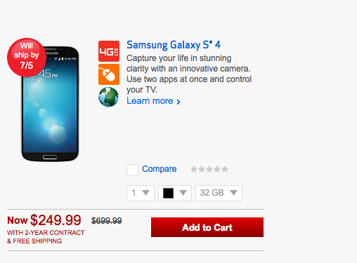 The Galaxy S4 32GB is available on Verizon. For a steep price. 