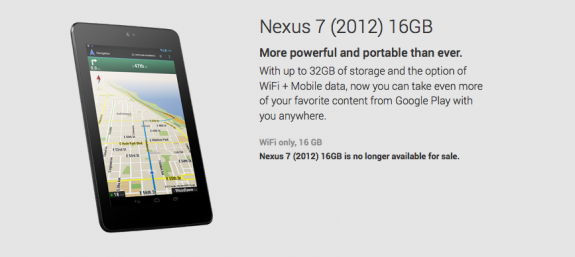 The old Nexus 7 is no longer available on Google Play.