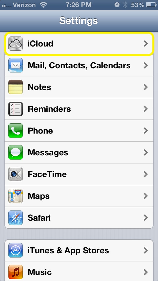 Tap iCloud