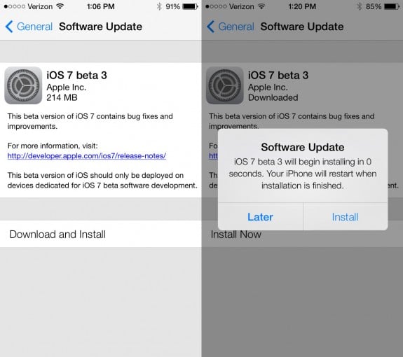The iOS 7 beta 3 release is now available with new features.