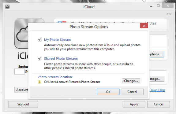 Select Photo Stream upload and download locations and decide if you want to download shared Photo Streams.