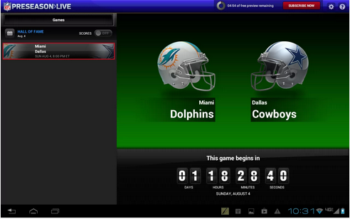 Android tablets like the Nexus 7 work with the 2013 NFL Preseason Live app.