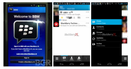 Pictures of BlackBerry Messaging for Android sent to CrackBerry and AndroidCentral