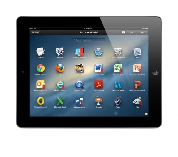 Parallels Access Launch Pad on an iPad accessing a Mac