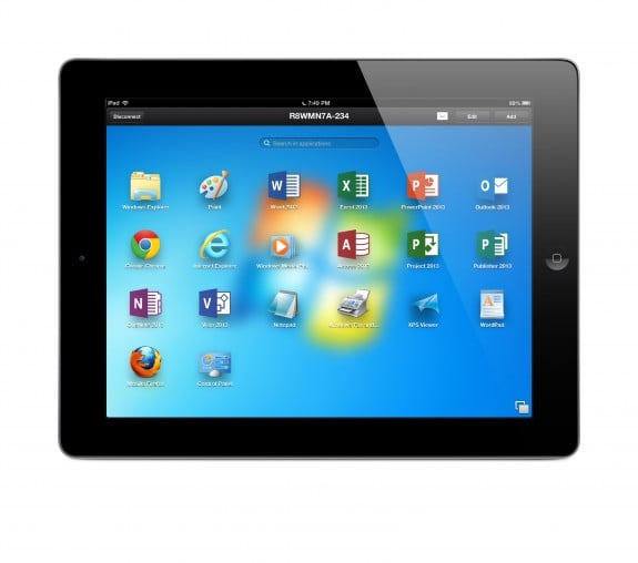 Parallels Access Launch Pad on iPad accessing Windows 7 PC