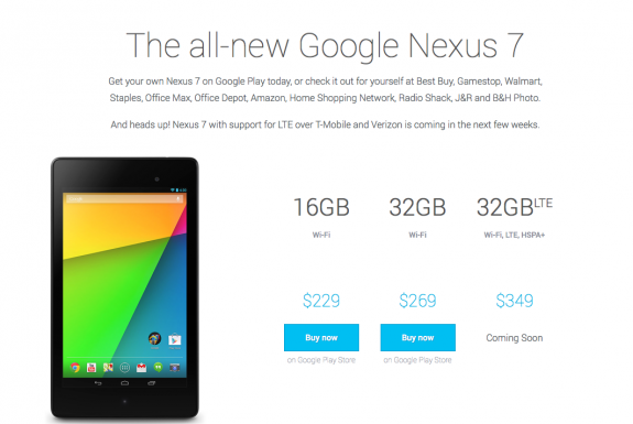 The Nexus 7 LTE will be sold on the Google Play Store. 