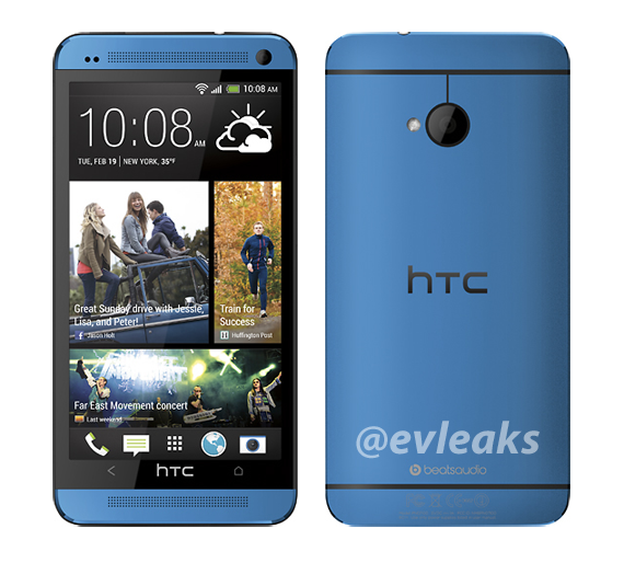 The blue HTC One, a device that is rumored for Verizon. 