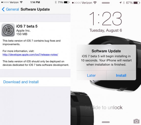 The iOS 7 beta 5 release surprises, arriving on a Tuesday with new enhancements.