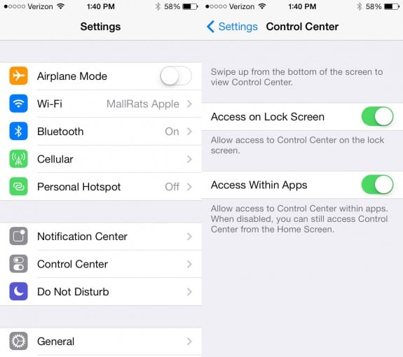 New settings options and looks in iOS 7 beta 5.