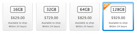 Note the better spacing around the 128GB option.