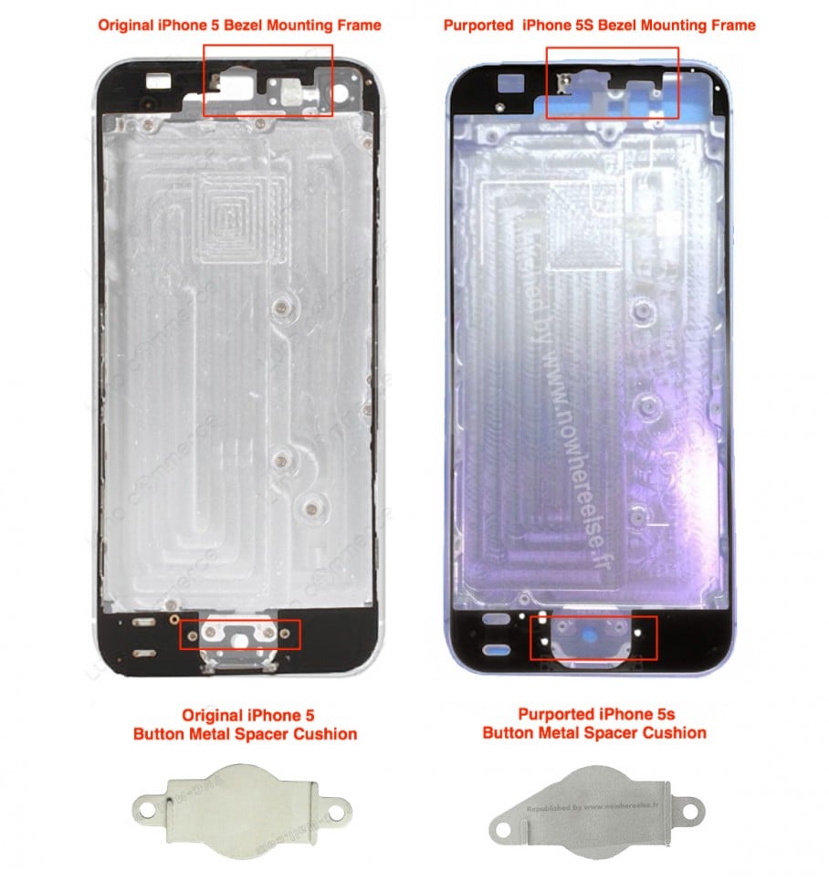 The alleged iPhone 5S back shown above sports a new design that could accommodate a fingerprint reader.
