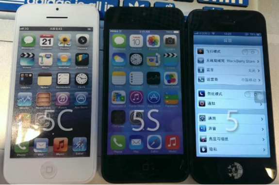 This photo appears to show off the iPhone 5C, iPhone 5S and the iPhone 5.
