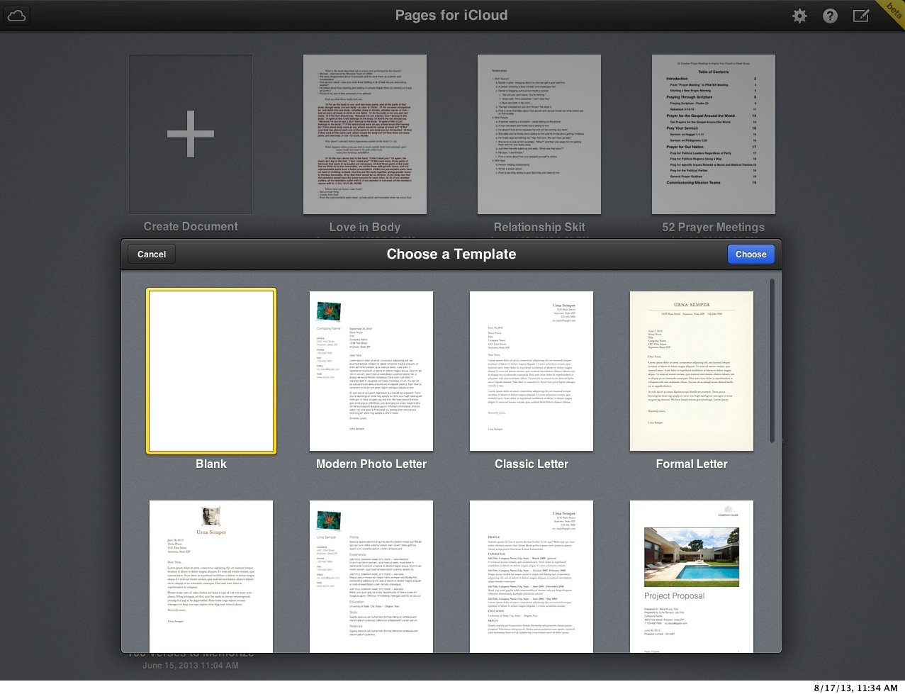 iwork pages template chooser