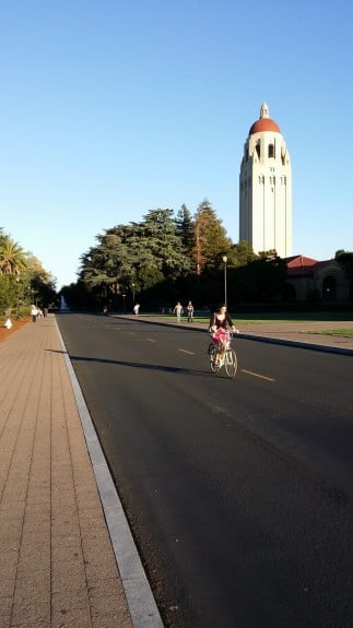 In good lighting, the camera can "freeze" motion so you don't have motion blur, as you can see with the bicyclist here. Detail is lost in the shadows, an issue with the smaller sensor of a smartphone camera despite a high megapixel count. 