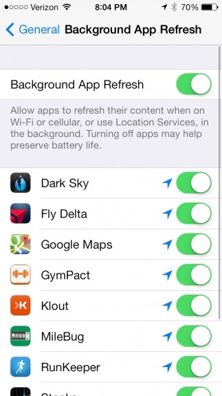 Apps can refresh in the background with iOS 7, so you won't need to wait for updates after opening an app.