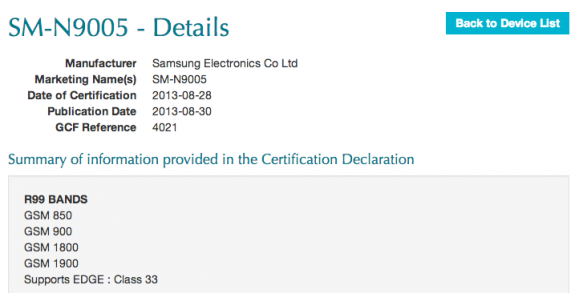 Listing for what is likely the Samsung Galaxy Note 3 LTE.