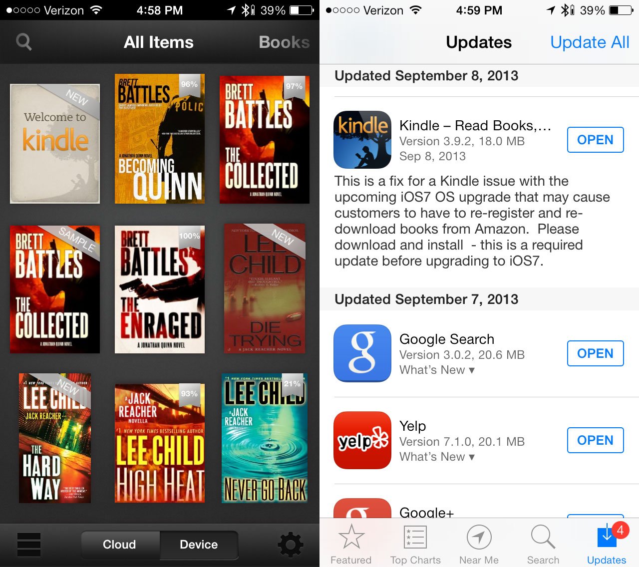 Kindle delivers an iOS 7 app update that users need to install before the iOS 7 release date.