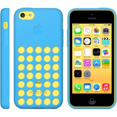 apple iphone 5c cases in blue on yellow phone
