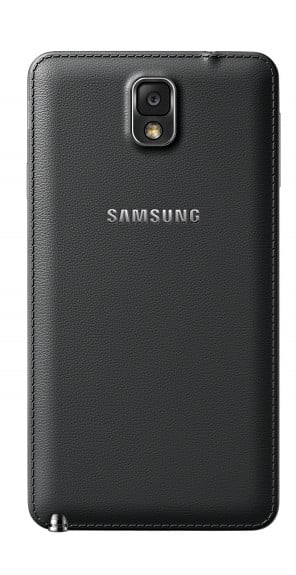 The Galaxy Note 3 uses a faux leather back.