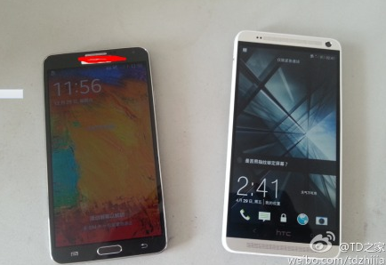 The Galaxy Note 3 next to the HTC One max.