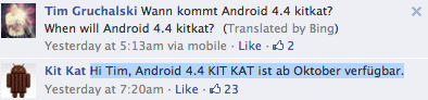 According to Nestle, the Android 4.4 KitKat update is due next month.
