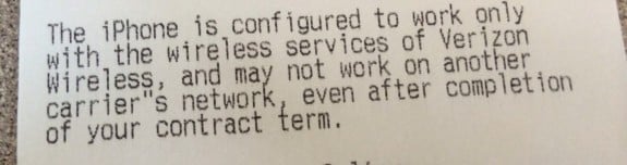 The Verizon iPhone 5s receipt looks like the device is locked, but it isn't in our tests. 