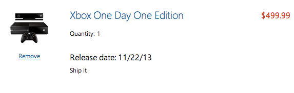 Another option for the Xbox One release date delivery from the Microsoft Store. 