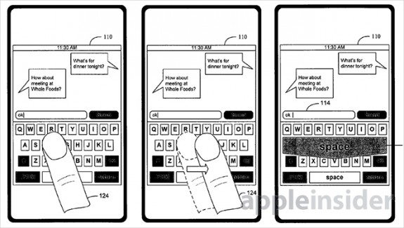A patent for a gesture based keyboard filed by Apple in 2007, found by AppleInsider.