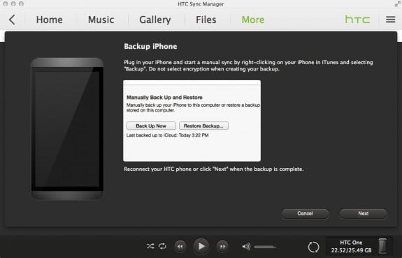 htc sync manager iphone import