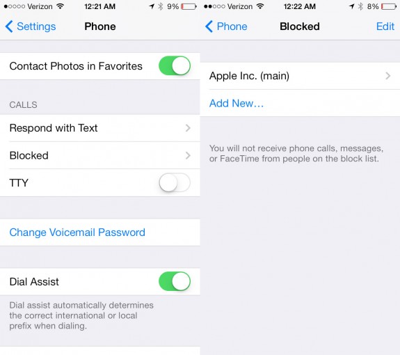 iOS 7 lets users block calls, texts and FaceTime calls.