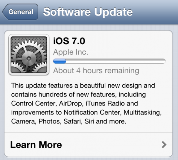 The iOS 7 download may take a while. 