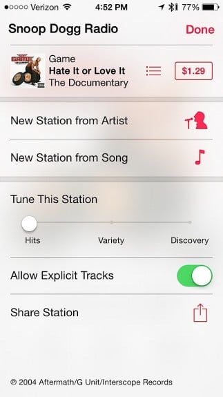 Listen to Explicit tracks and fine tune stations in iOS 7.