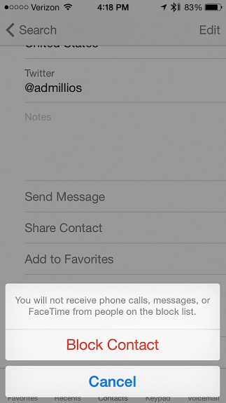 Block calls, texts and FaceTime on iOS 7.