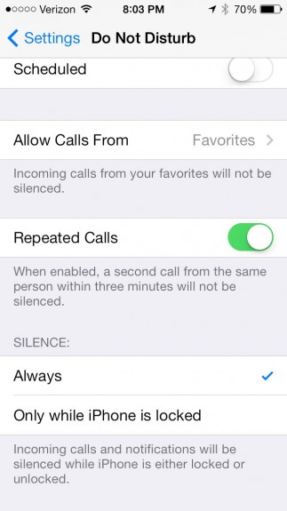 Do Not Disturb gains a new option in iOS 7.