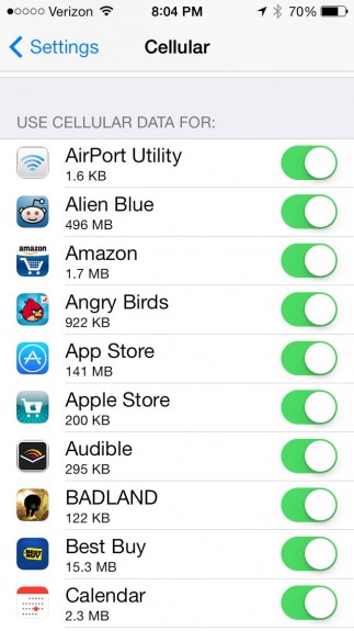 See individual app data usage in iOS 7.