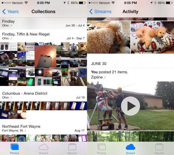 The iOS 7 Photos app is completely new.