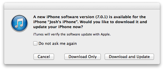 The iOS 7.0.1 update is now available. 