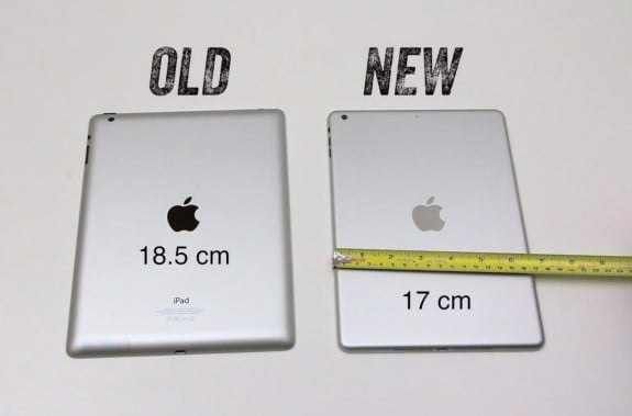 Comparing the size of the iPad 5 vs. iPad 4 using leaked iPad 5 shell parts.