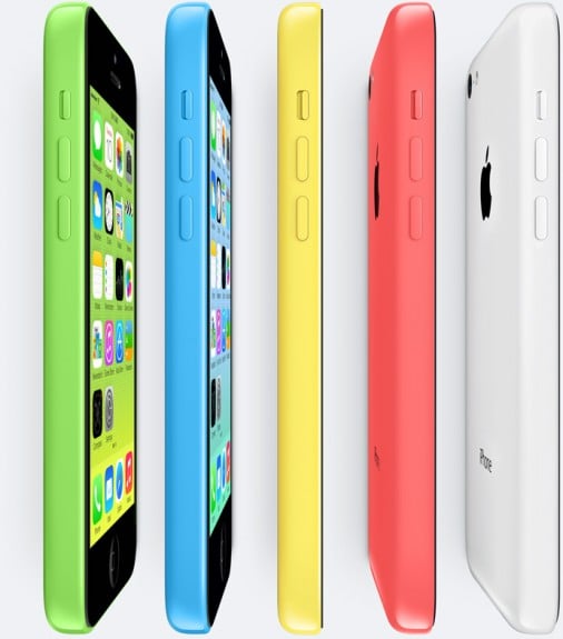 The iPhone 5c features a colorful plastic shell.