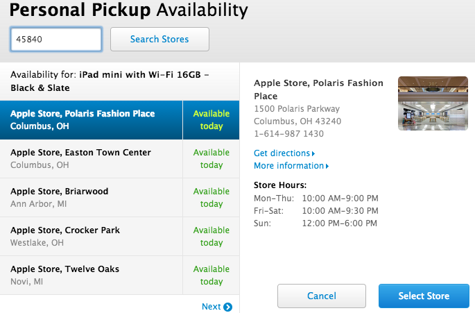 Look for an iPhone 5s personal pickup option this week.