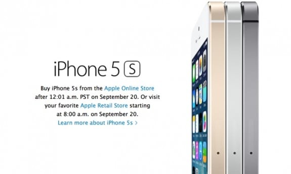 The iPhone 5S will go up for order at midnight, September 20th.