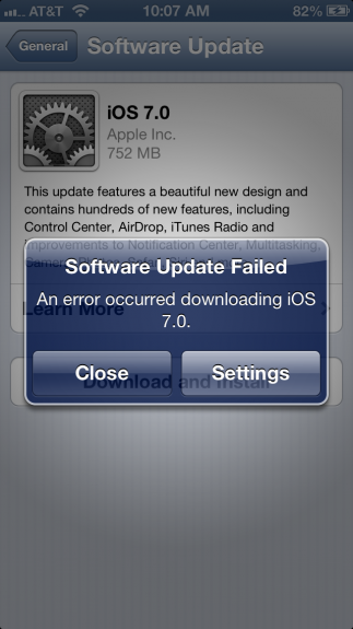 Users trying to install iOS 7 have encountered an error. 