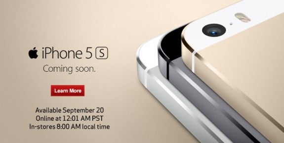Verizon will begin iPhone 5S orders at 12:01AM PST.