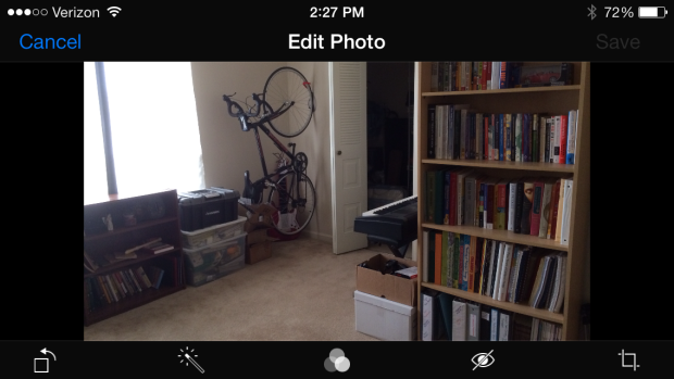 Editing a photo in the regular Photos app in iOS 7
